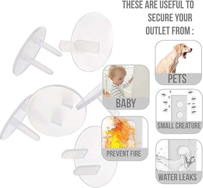 Tiny Patrol Clear Outlet Covers Babyproofing, Electric Plug Protectors, Childproof Socket Covers for Home and Office Protect Toddlers, Babies 15 Count