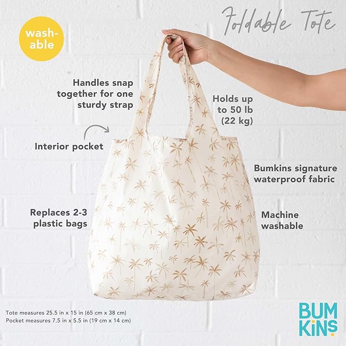 Bumkins Reusable Grocery Shopping Tote Bag for Women, Large Boho Style with Handles, Foldable, Washable, Shoulder Straps