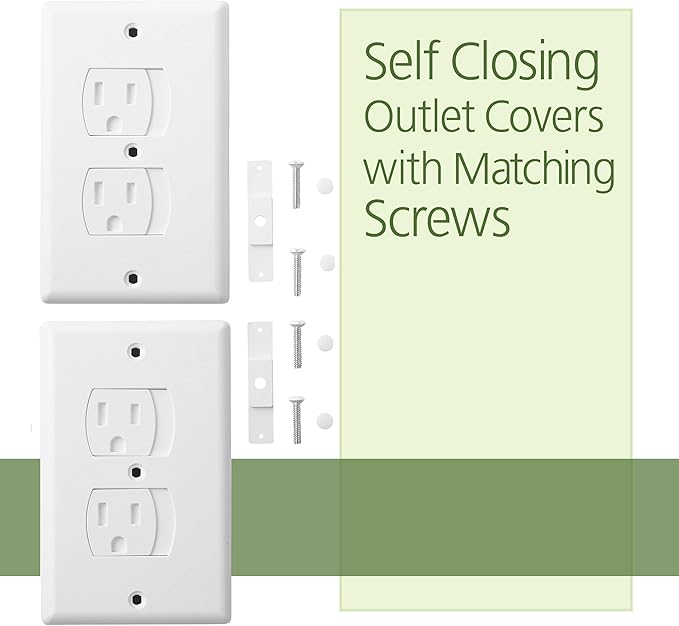 Bates- Self Closing Outlet Covers, 2.95" x 4.7", 2 Pack, White, Sliding Outlet Covers for Baby Proofing