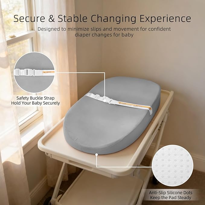 Baby Changing Pad, Muslin Diaper Changing Pad with Waterproof Lining, Changing Table Pads for Dresser with 2 Pack Muslin Covers(Grey + Camel)