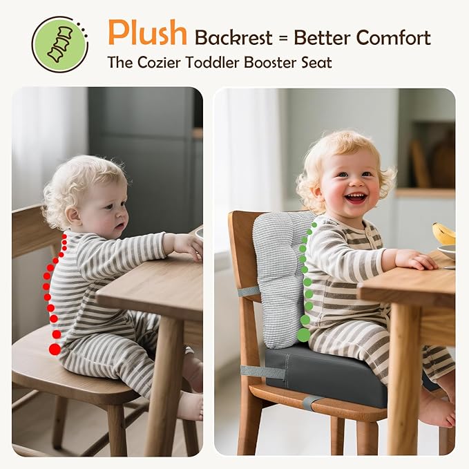 Booster Seat for Kitchen Chair Dining Table with Comfy Backrest Pillow and Adjustable Safety Buckles,Non-Slip Kid Toddler Booster Seat for Dining Table, PU Travel Baby Booster Cushion Chair