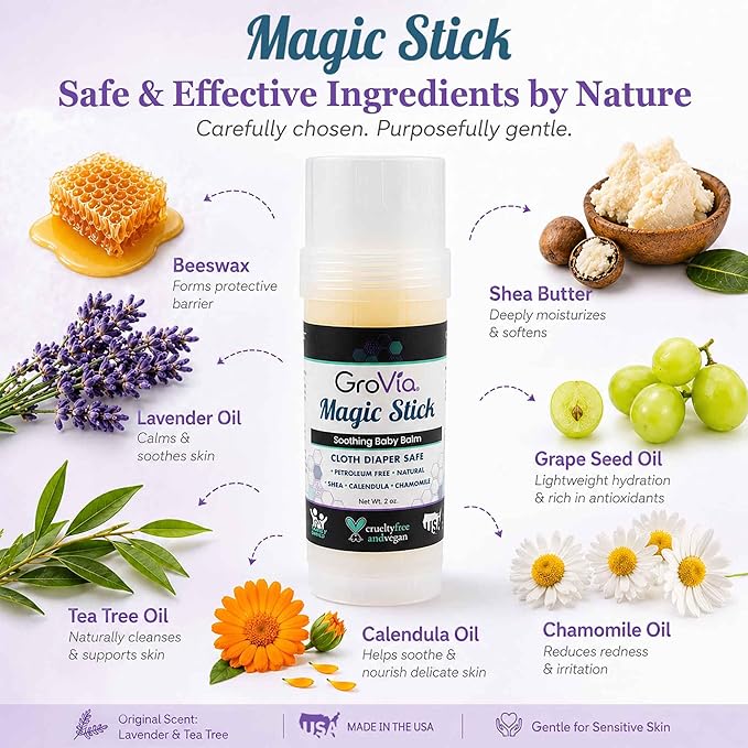 GroVia All Natural Magic Stick Baby Diaper Balm for Baby Diapering (2 oz) - Original