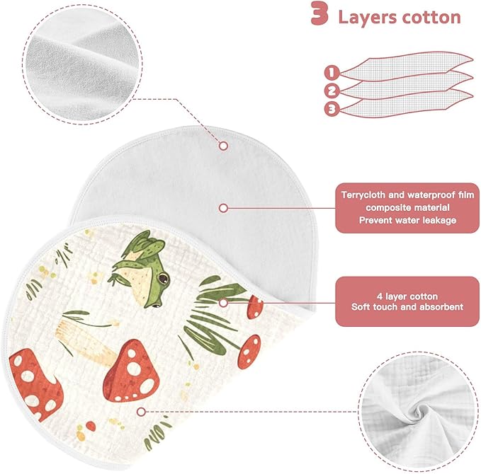 Frog Forest Mushrooms Burp Cloths Baby Boys Girls Absorbent Soft Cotton Burping Cloths Rags 2 Pack