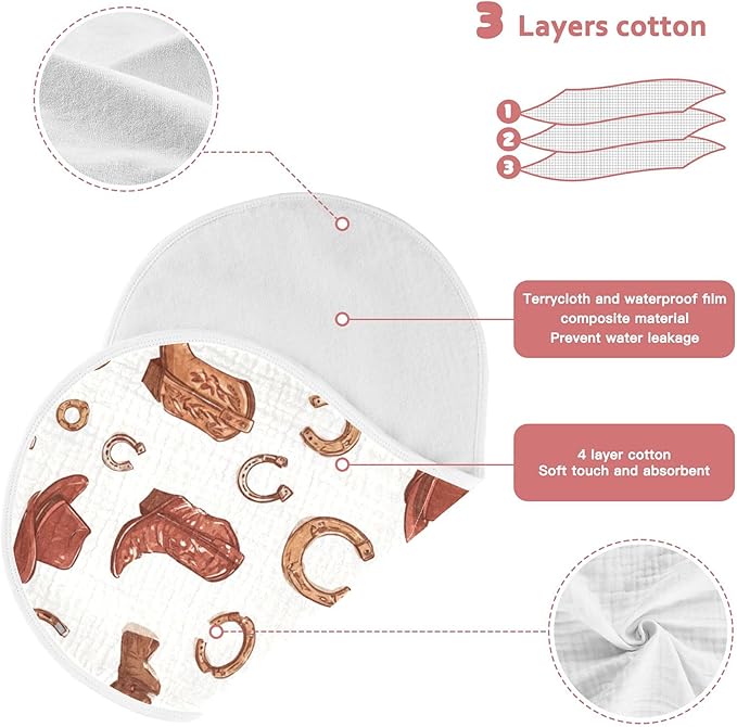 Western Cowboy Boots Cute Burp Cloths Baby Boys Girls Absorbent Soft Cotton Burping Cloths Rags 1 Pack