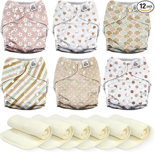 Mama Koala 3.0 Cloth Diapers for Babies, 6 Pack One Size Washable and Reusable Pocket Diapers for Newborns and Toddlers (Shallow World)