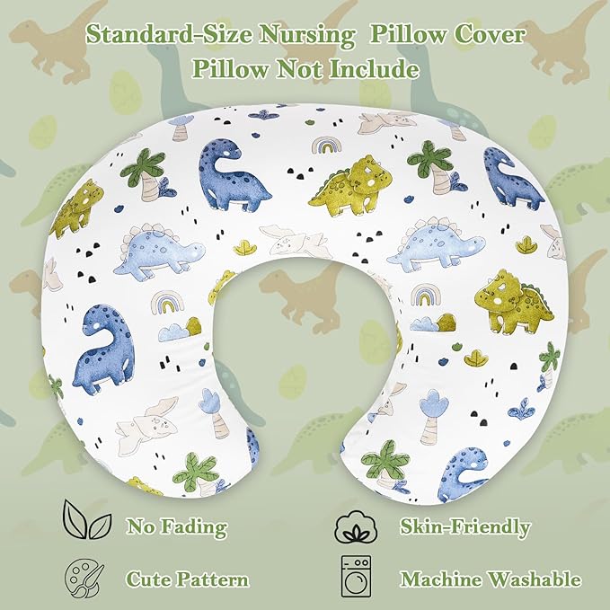 Nursing Pillow Covers 2 Pack – Soft Breathable Cotton, Fits Standard Breastfeeding Pillows, Washable & Hypoallergenic for Newborn Baby Girls & Boys,Cover Only