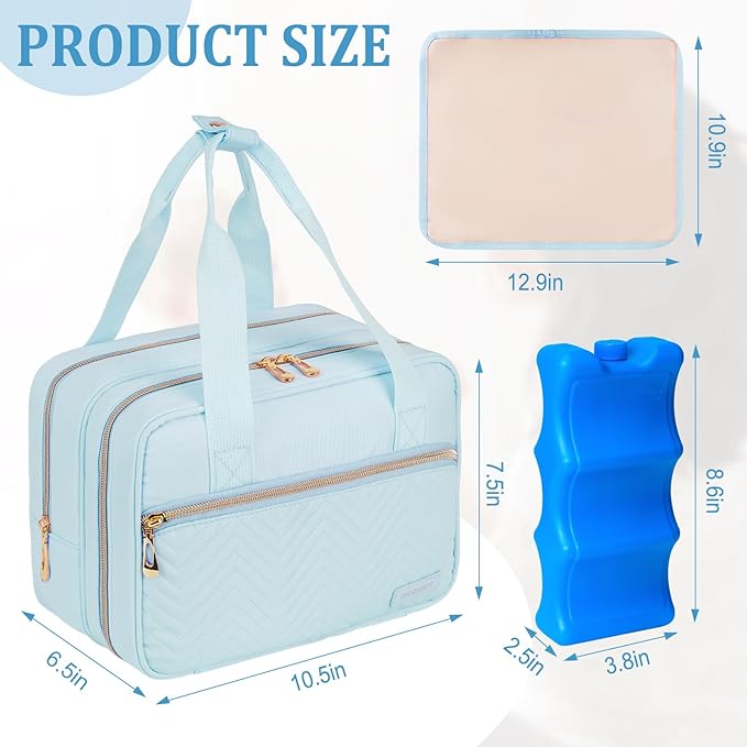 Breastmilk Cooler Travel Bag,Wearable Breast Pump Storage Bag Compatible with Momcozy/Eufy/Elvie/Willow/Medela Breast Pump with Ice Pack and Waterproof Mat,Blue