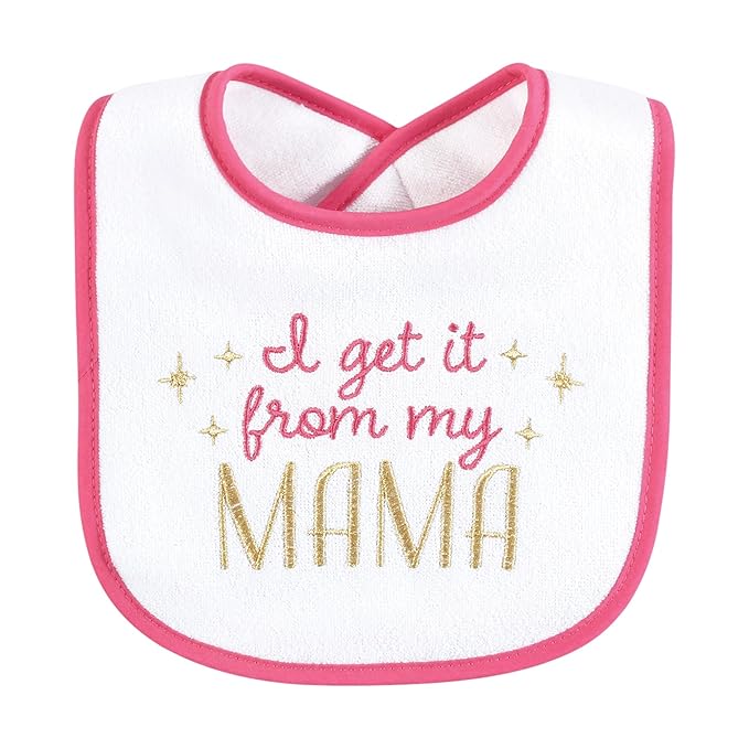 Hudson Baby Infant Girl Cotton Terry Drooler Bibs with Fiber Filling, My Mama, One Size