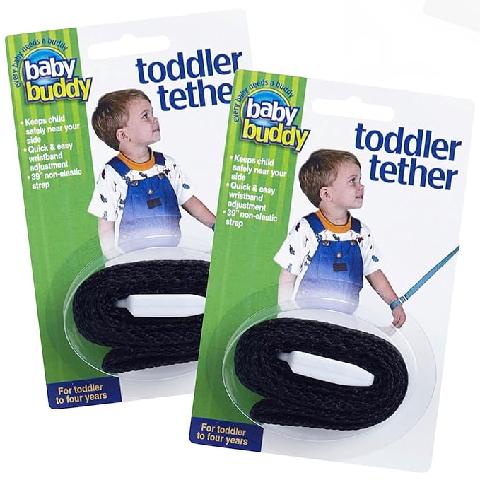 Toddler Tether by Baby Buddy, Child Safety Leash, Toddler Travel Essential, Child and Baby Tether Strap for Walking, Safety Walking Guide for Children and Parents, Black, 2 Count