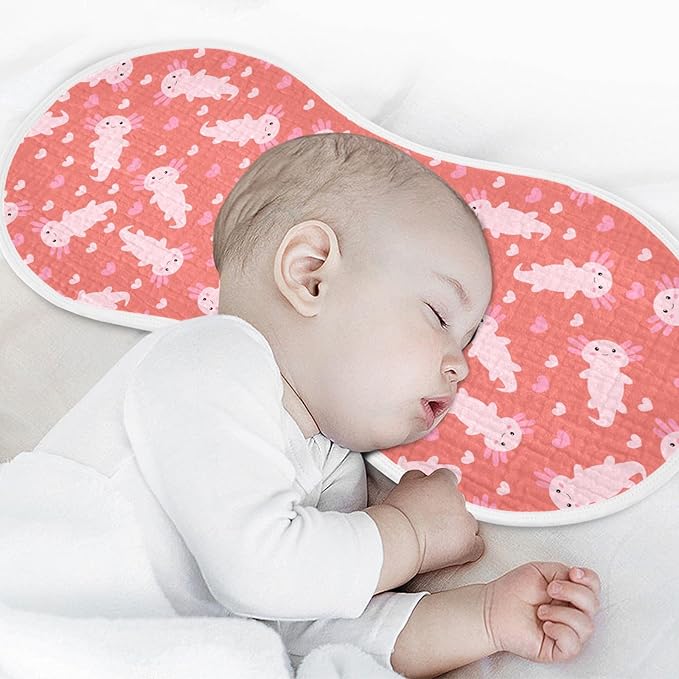 Muslin Burp Cloths for Baby Boys and Girls - 2-Pack Ultra Absorbent Cute Axolotl Heart Muslin Washcloths, Newborn Towel, Milk Spit Up Rags, Burp Cloth Bib for Unisex, 22 x 11 Inch