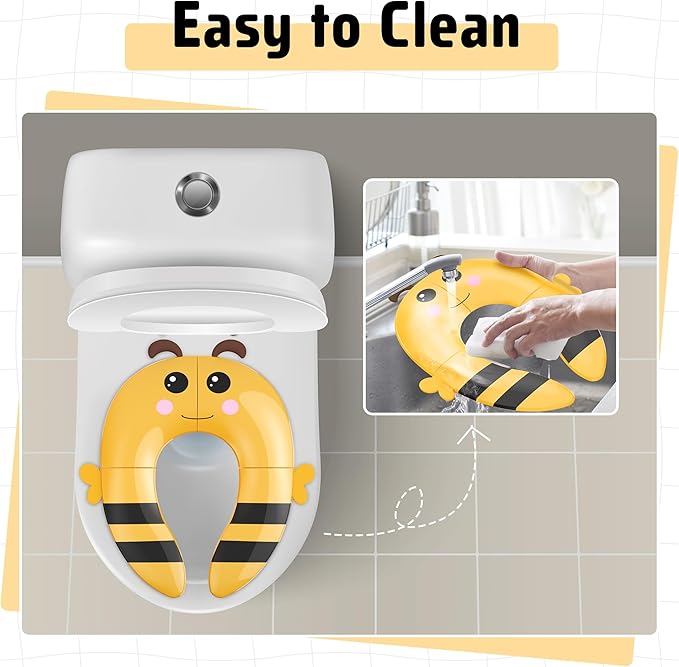 Maliton Travel Potty Training Seat for Toddler, Portable Foldable Potty Seat Cover Fits Round & Oval Toilets, Non-Slip Toilet Seat with Free Travel Bag(Yellow Bee)