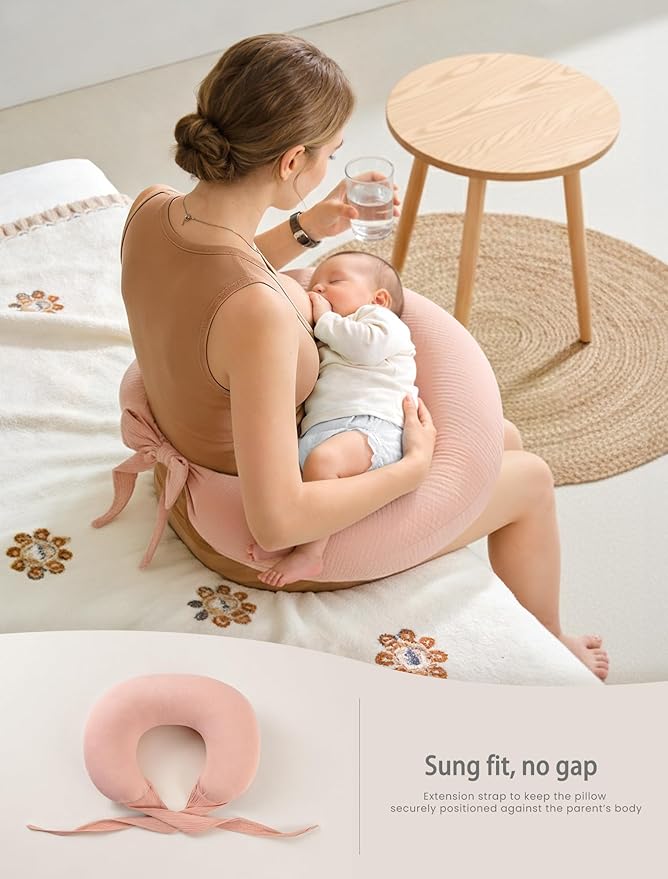 lulumoon Muslin Nursing Pillow Covers - 2-Pack Cotton Slipcovers for Breastfeeding Pillow - Extended Adjustable Strap for Secure Fit & Stable Support - Hidden Zipper Safety for Bottle-Feeding