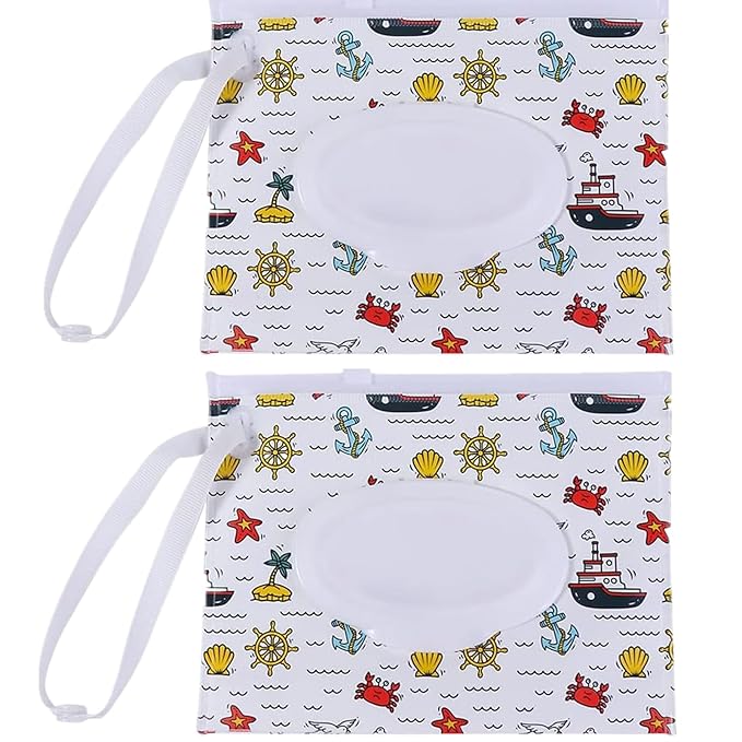 Travel Wipes Case, 2 Pcs Wipe Container Travel Wipe Dispenser Wet Wipes Box Cute Clamshell Wipes Case Reusable Wipes Pouch Wipes Container
