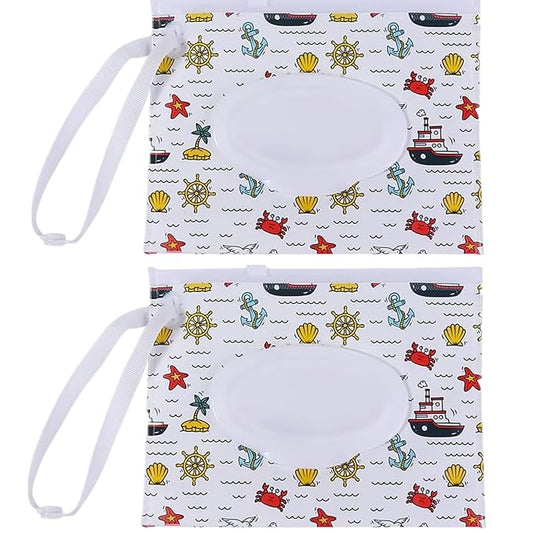 Travel Wipes Case, 2 Pcs Wipe Container Travel Wipe Dispenser Wet Wipes Box Cute Clamshell Wipes Case Reusable Wipes Pouch Wipes Container