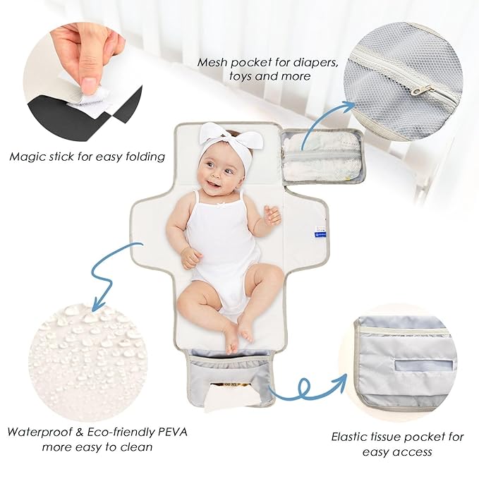 Portable Diaper Changing Pad Travel Baby Changing Mat Waterproof Diaper Changing Mat Foldable Lightweight Baby Changer with Built-in Pillow Checkered Black and White
