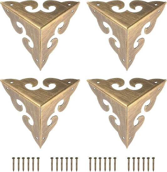 uxcell 4 Pcs Brass Edge Guard, 45mm Decorative Box Corner Cover, Corner Protector, Vintage Stair Dust Corners with Screws, Bronze