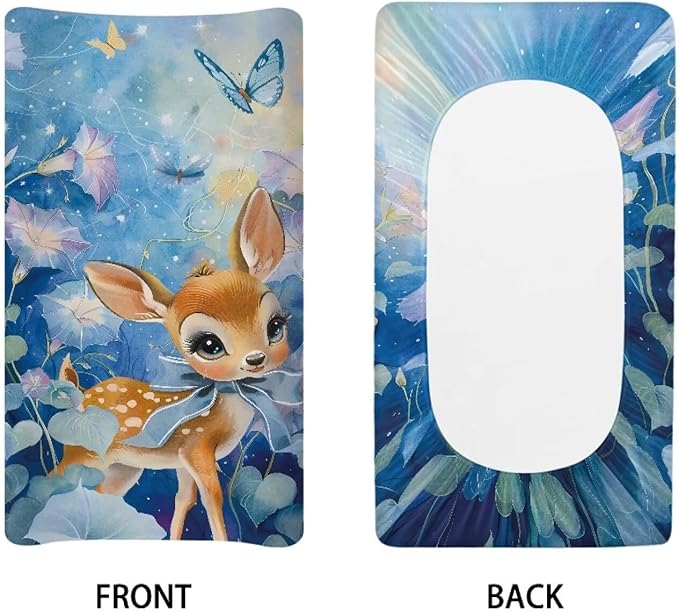 Butterfly Reinderr Changing Pad Covers, Stain Resistant Baby Diaper Change Table Covers Soft Change Sheet for Newborn Baby Boys Girls Machine Washable