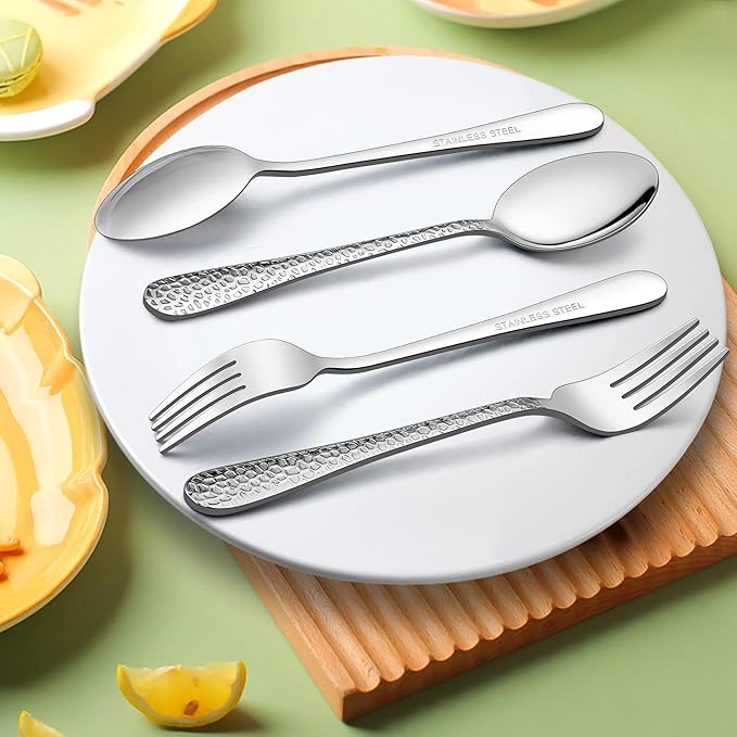 LIANYU 8-Piece Toddler Silverware Set, Includes 4 Spoons and 4 Forks for Kids, Stainless Steel Kids Utensils Children Flatware Set, Child Preschooler Cutlery Set, Dishwasher Safe