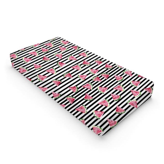 Watercolor Watermelon Stripes Changing Pad Covers Watermelon Fruits Diaper Changing Table Cover Sheets for Boy Girl Boho Summer Fruits Soft Breathable Stretch Fitted Baby Changing Table Mats 32''x16''