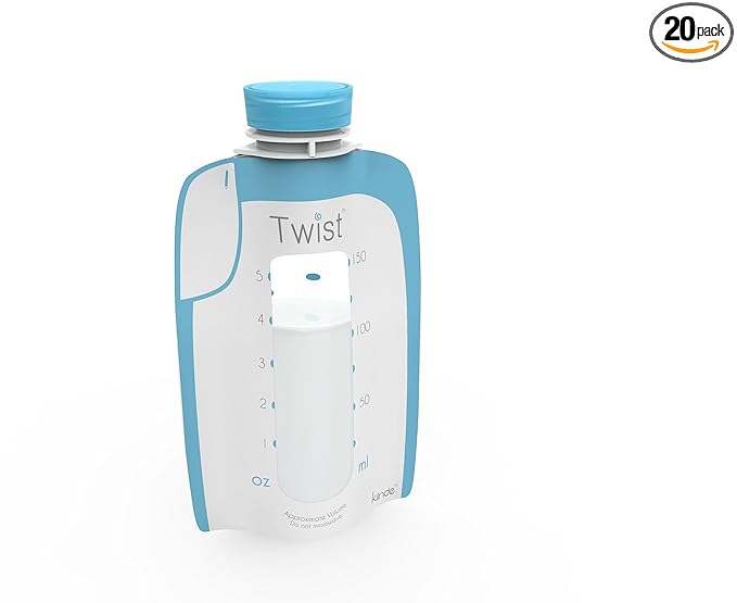 Kiinde Twist Pouch Direct-Pump Direct-Feed Twist Cap Breast Milk Storage Bag for Pumping, Freezing, Heating and Feeding, Pre-Sterilized, Breast Feeding Essentials, 6 Ounce, Pack of 20