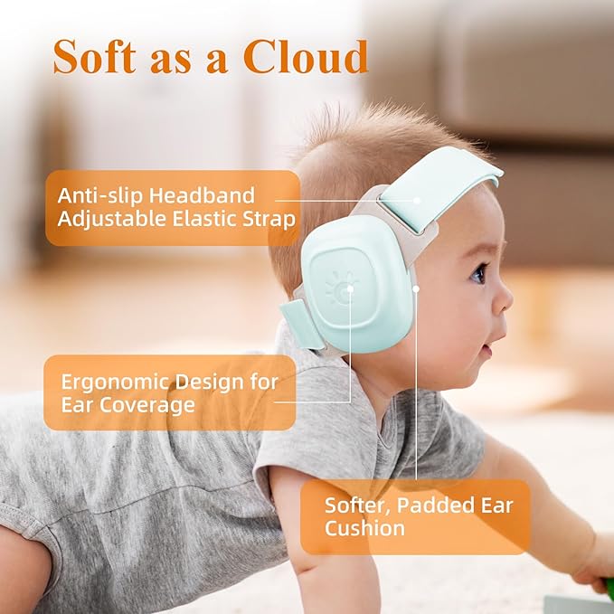 BEBOAN Baby Ear Protection for Infants & Toddlers(0–48 Months), CE & ANSI Certified 25dB Noise Cancelling Headphones for Airplane Travel - Improve Sleep - Party, Soft Adjustable & Comfortable, Blue