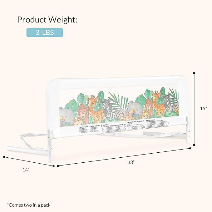 Dream On Me Lightweight Mesh Security Adjustable Bed Rail Double Pack with Breathable Mesh Fabric in Jungle Print, 2 Count (Pack of 1)
