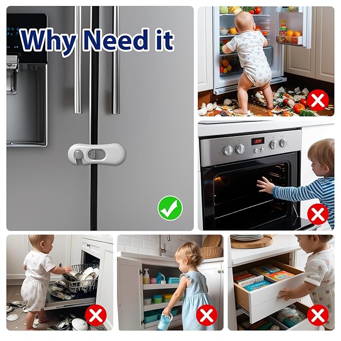 5-Pack Child Proof Refrigerator Lock with 3M Adhesive, Baby Child Safety Cabinet Locks, Kids Safety Fridge Locks for Oven Drawers Freezer Door Latches- White