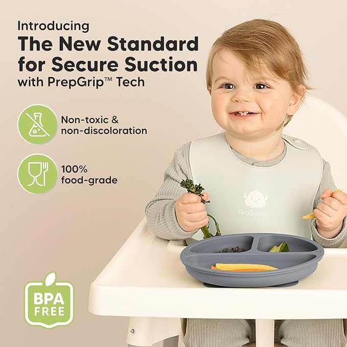 KeaBabies 12-Pack Baby Food Glass Containers and Suction Plates for Baby, Toddler - 4 oz Leak-Proof, Microwavable, Baby Food Storage Container - 3-Pack 100% Silicone Divided Baby Plates with Suction