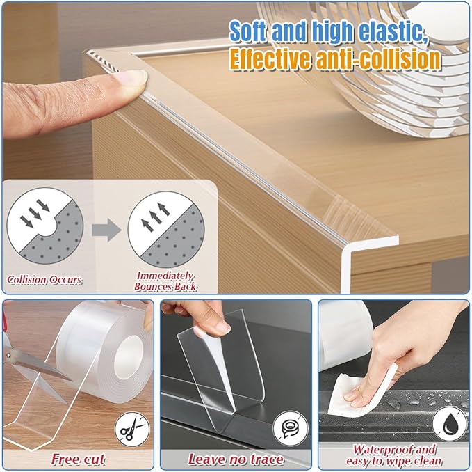 Baby Proofing Edge Protector-16.4ft Clear Soft Baby Corner Guards -Corner Protectors Child Safety Trim Bumpers for Door Frame Baseboard -Thickness 2mm