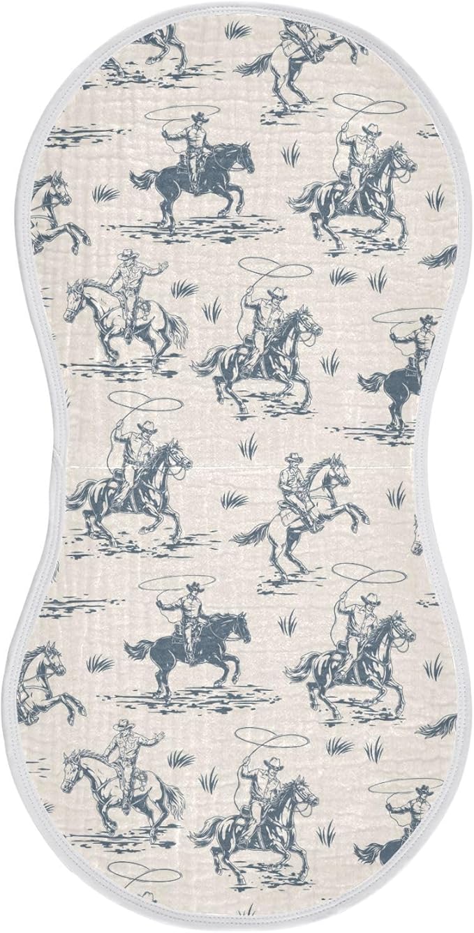 Muslin Burp Cloths for Baby Boys and Girls - 1-Pack Ultra Absorbent Western Cowboy Muslin Washcloths, Newborn Towel, Milk Spit Up Rags, Burp Cloth Bib for Unisex, 22 x 11 Inch
