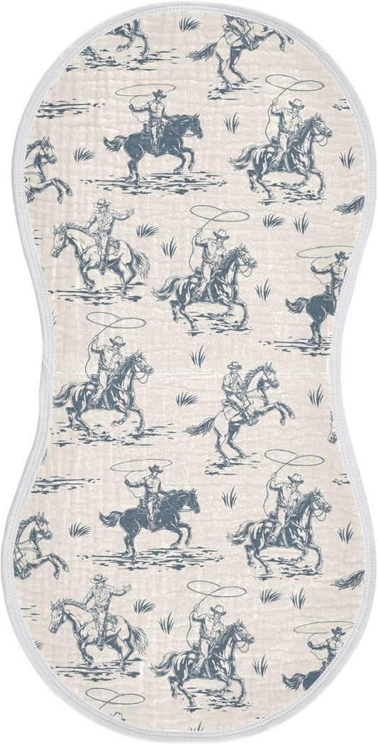 Muslin Burp Cloths for Baby Boys and Girls - 1-Pack Ultra Absorbent Western Cowboy Muslin Washcloths, Newborn Towel, Milk Spit Up Rags, Burp Cloth Bib for Unisex, 22 x 11 Inch