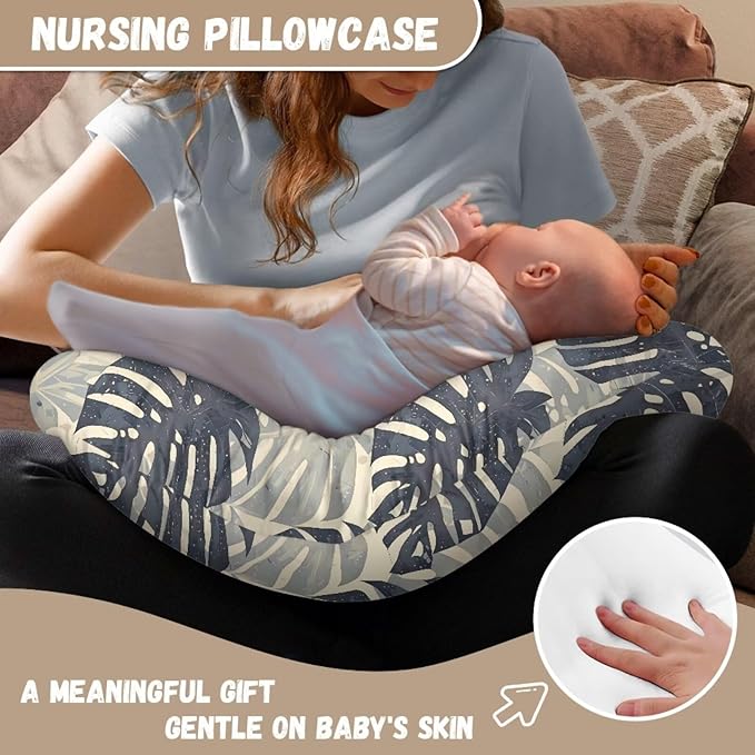 Monstera Leaf Pillowcase for Nursing, Tropical Leaves Soft Breastfeeding Nursing Pillows Cover, Hawaii Style Stretchy Feeding Pillow Case for Baby Girl and Boys