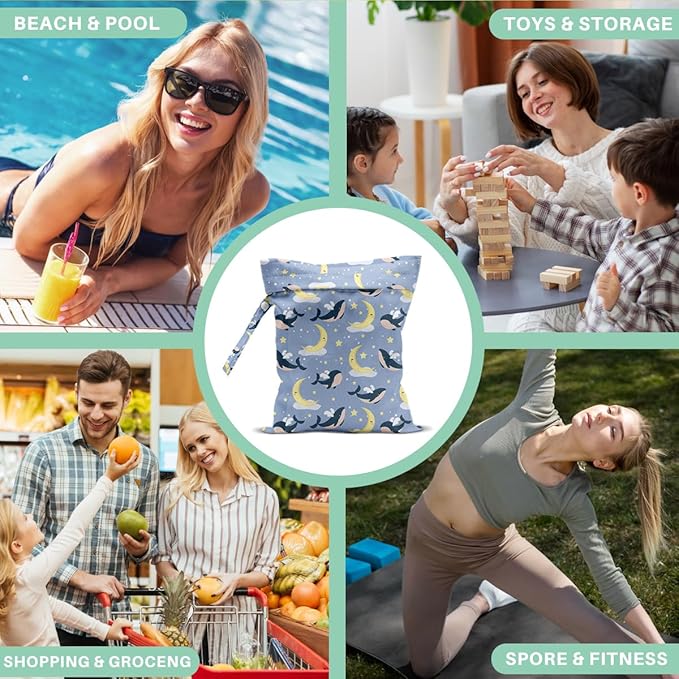 Whale Wet Dry Bags for Diaper Waterproof Swimsuit Washable Reusable Bag for Beach Diapers Dirty Yoga Gym Clothes Plant Gifts for Friend Men Women 12.5x10.2 Inches