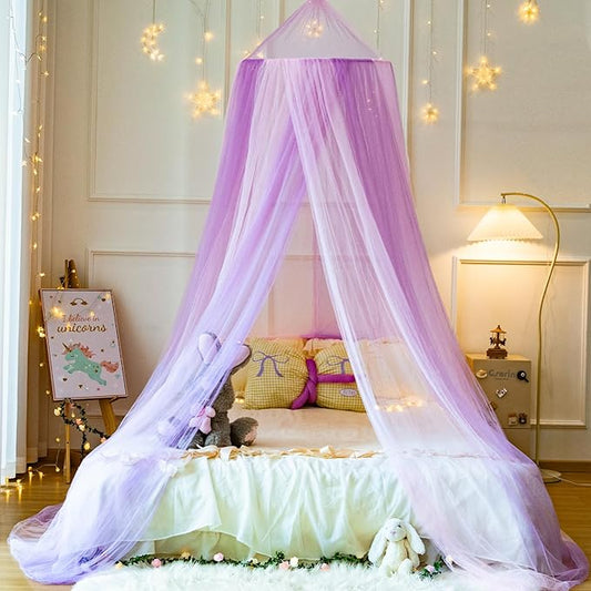 Princess Pink Purple Bed Canopy for Girls Bed Net,Princess Canopy for Kids Bed Room Decor (Pink+Purple)