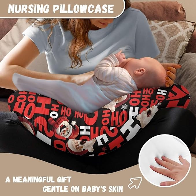 Christmas Nursing Pillow Cover Breastfeeding Pillow Covers for Breastfeeding Mom Hidden Zipper Design U-Shaped Pillow Covers Soft and Skin-Friendly, Santa Claus Sanowman HoHo