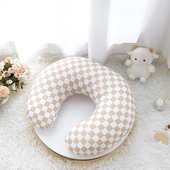DILIMI Nursing Pillow Cover and Baby Lounger Cover, Comfortable Slipcover Newborn Lounger Cover for Boys Girls, Light Brown Checkerboard (Pillow Not Include)