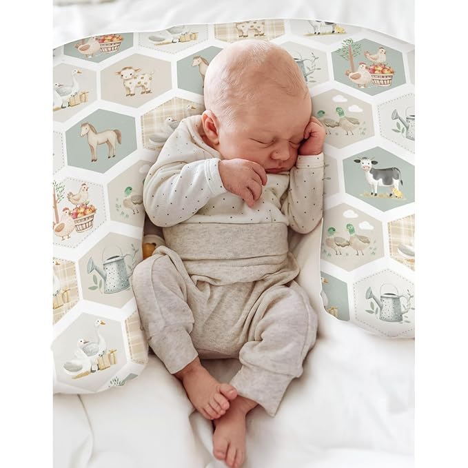 Farm Party Nursing Pillow Covers for Boy Girl Farm Cow Pig Horse Duck Chick Meadow Tractor Nursery Pillow Slipcover for Breastfeeding Pillows Farm Animals Life Soft Stretchy Cover for Newborn Infant