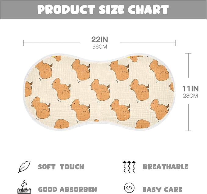 Muslin Burp Cloths for Baby Boys and Girls - 2-Pack Ultra Absorbent Cute Capybara Muslin Washcloths, Newborn Towel, Milk Spit Up Rags, Burp Cloth Bibs for Unisex, 22 x 11 Inch
