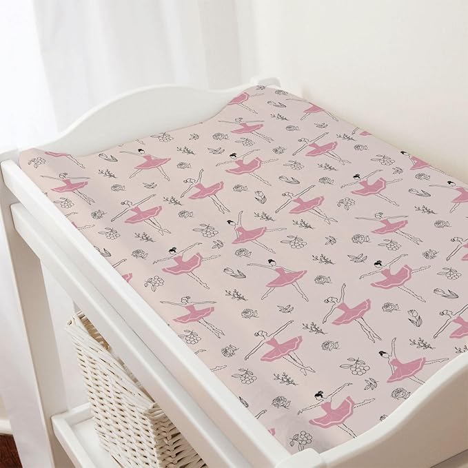 Pink Ballet Baby Changing Table Pad Covers for Girls 32''x16'' Ballerinas Dancing Fitted Diaper Change Table Sheets Dancer Ballet Girls Sports Soft Breathable Nursery Baby Changing Table Mats Pink