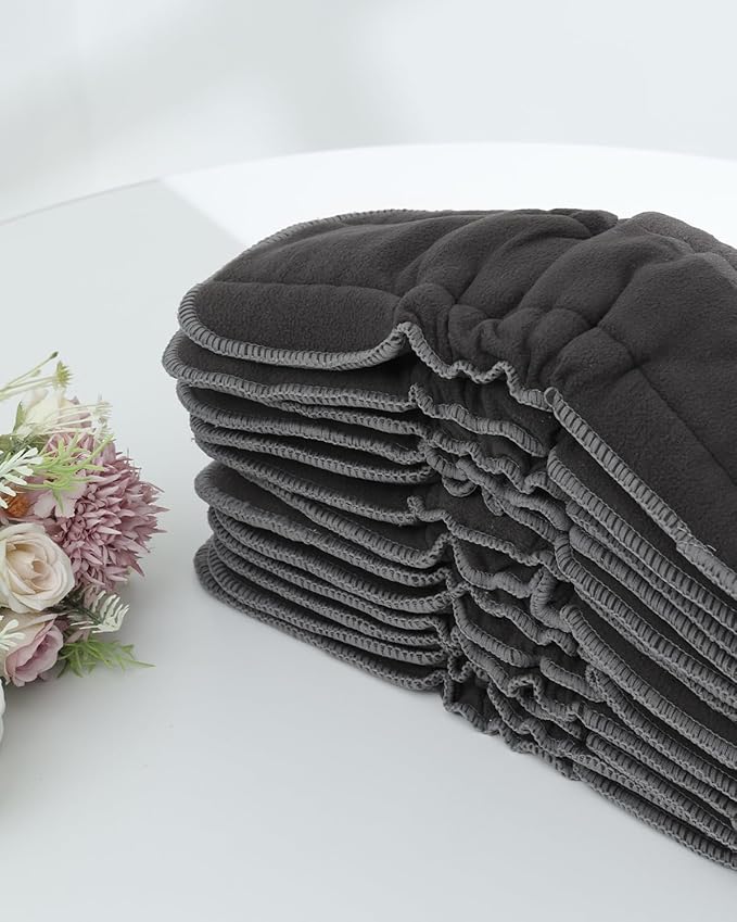 Babygoal Baby Reusable Charcoal Inserts with Double Gussets 12 Pack, 5-Layer Liners for Meduim Cloth Diapers Nappies and Diaper Covers