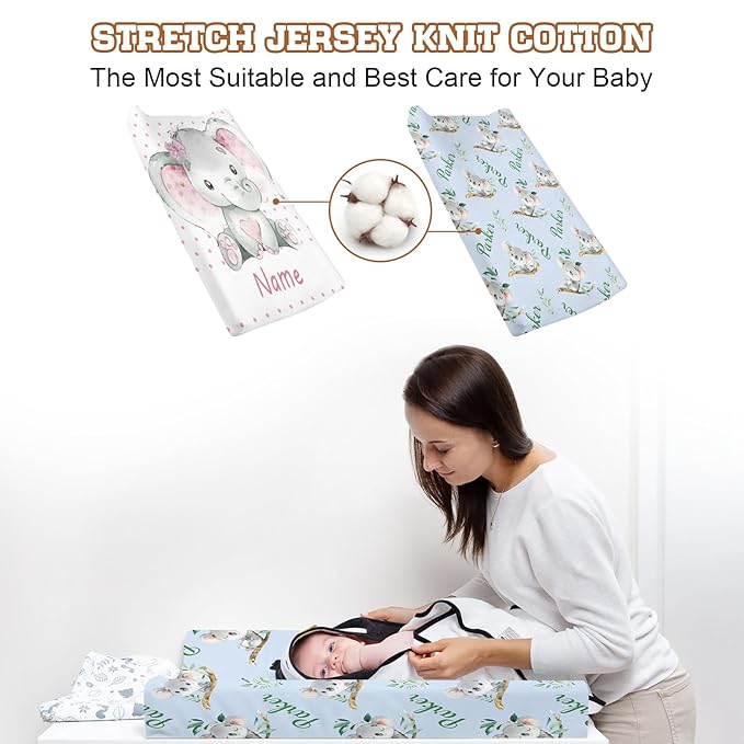 Personalized Baby Changing Pad Cover with Name - 2 Piece Blue Koala Baby Pee Pad Cover for Diaper Changing Table with Name Portable Custom Gifts for Infant Baby