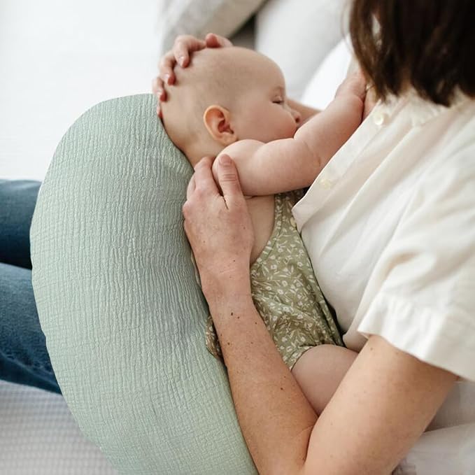 Nursing Pillow Cover - 2-Pack Muslin Cotton Removable Covers for Breastfeeding Pillows, Ultra-Soft Baby Feeding Pillowcase for Boy & Girl, Fits 22.5"x18" Pillows (Green Leaf & Sage Green)
