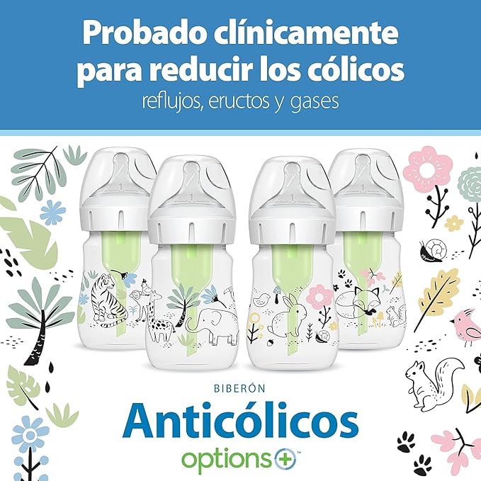 Dr. Brown's Anti-Colic Options+ Wide-Neck Baby Bottle Designer Edition Bottles, Jungle Decos, 5 oz/150 mL, Level 1 Nipple, 0m+, 2-Pack