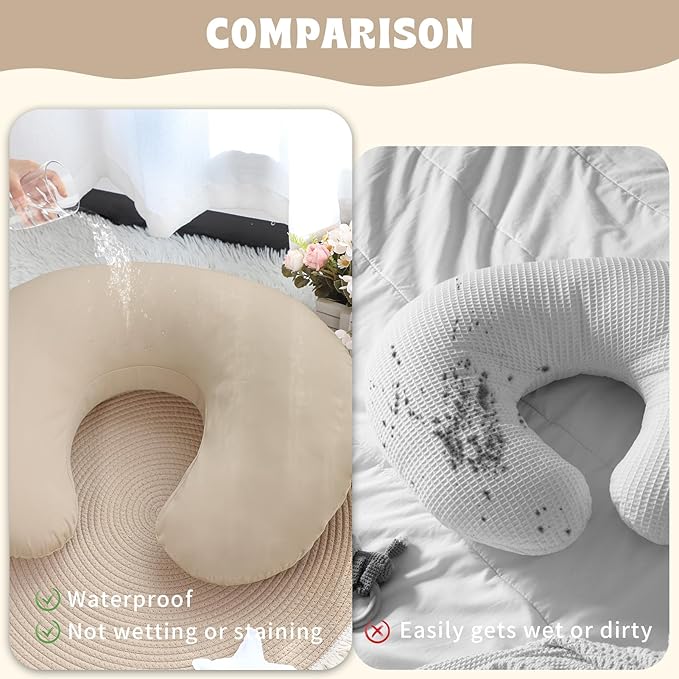 Hooyax Baby Waterproof Nursing Cover, Stretchy Nursing Covers for Breastfeeding, Adorable Infant Feeding Pillow Slipcover for Baby Boy and Girls (Khaki)