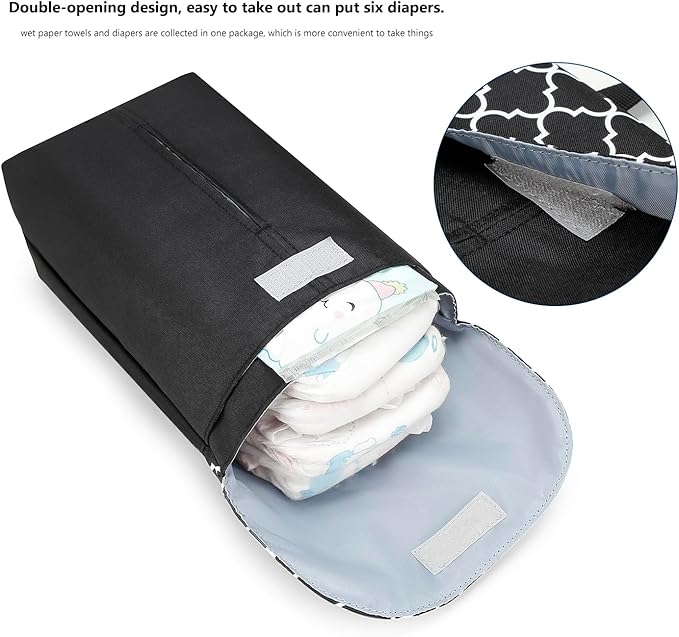 MOMIGO Wet Dry Bags for Baby Wipes Diapers - Reusable, Washable for Stroller, Diapers, Toiletries with Wipes and Diapers Drawing Opening (Black)