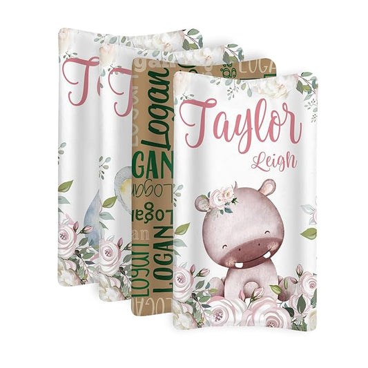 Custom Changing Pad Cover Set - Jersey Knit Comfy CozyUltra Soft Unisex Diaper Changing Table Covers with Personalized Name for Baby Boys Girls - Waterproof Ultra Soft 4 Pcs Set Style20