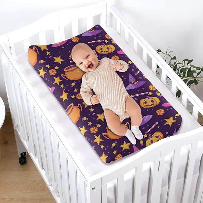 Pumpkin Wizard Hat Baby Changing Pad Cover Halloween Infant Changing Table Cover Girls Boys Diaper Table Change Mat Sheet Cover Soft Breathable