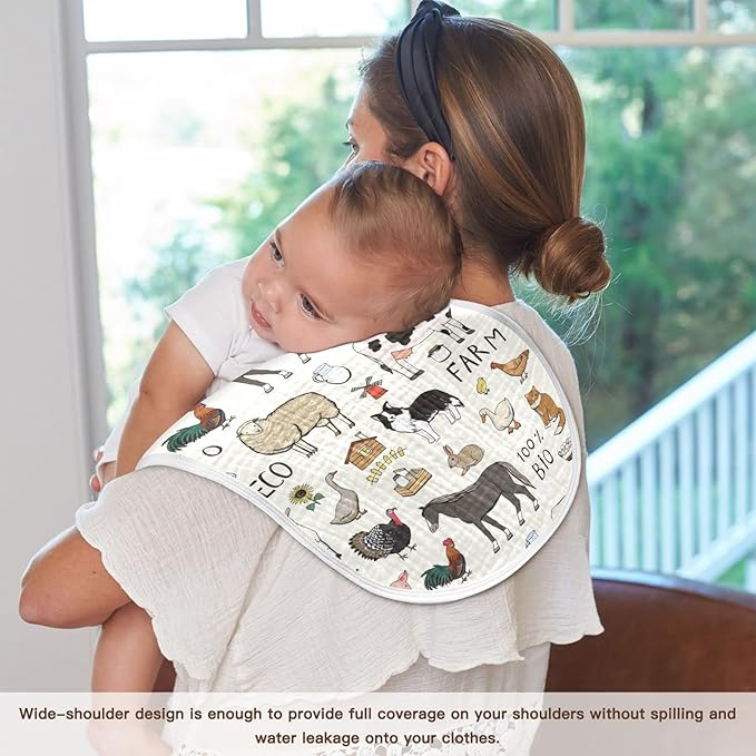Kigai Farm Animals Muslin Baby Burp Cloths - Super Absorbent and Soft Burping Rags - Cotton Burp Clothes Set for Boys and Girls, 4 Pack