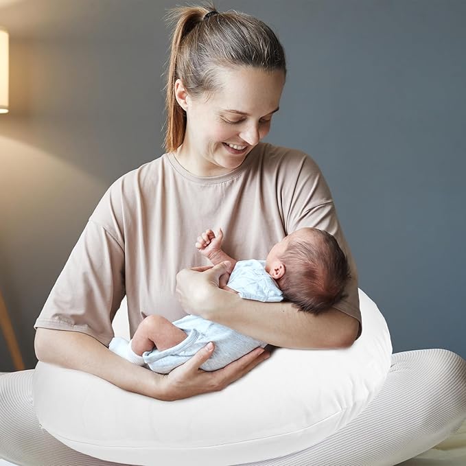 Hooyax Baby Waterproof Nursing Pillow Cover, Stretchy Nursing Covers for Breastfeeding Pillows, Adorable Infant Feeding Pillow Slipcover for Baby Boy and Girls (White)