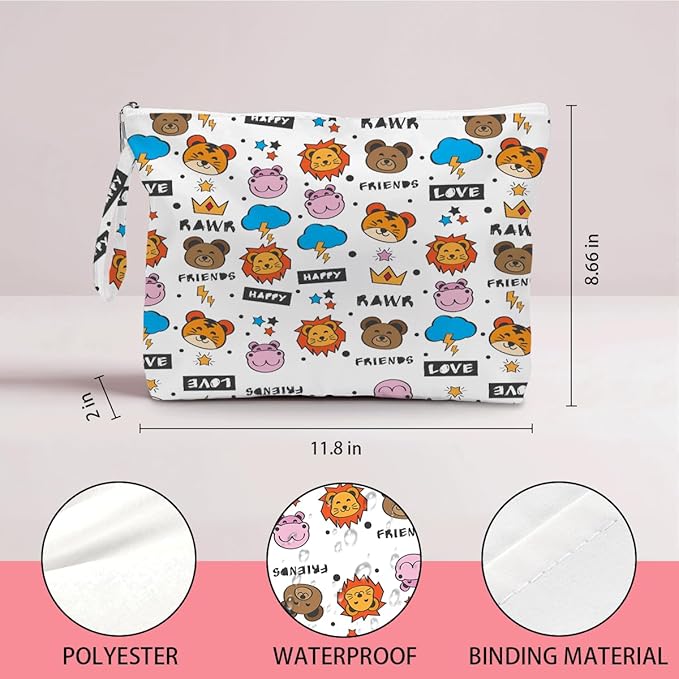IAXIC Wet Dry Bag, Wet Bag for Swimsuit, Diaper Sunscreen Large Zipper Pouch Waterproof Pouch, Beach Bags for Women, Gifts for Ladies Girls Friends Colleagues and Sisters, Cute Jungle Animal Patterns